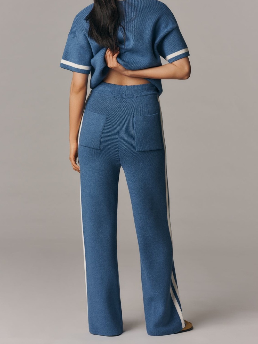 Maeve Wide-Leg Knit Pants with Side Stripes - Blue sz M NEW - Picture 2 of 13